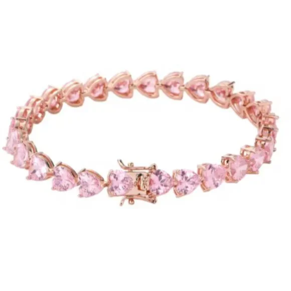 Beautiful Hearts of Pink 7mm Lab created Diamondette Tennis Bracelet Rose gold - Picture 3 of 3
